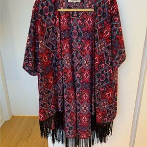 Red and Black Fringe Kimono